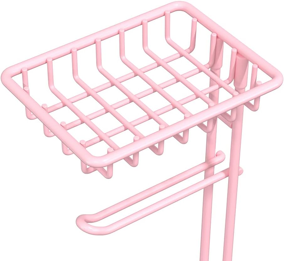 Pink Toilet Paper Holder Free Standing and Pink Shower Caddy