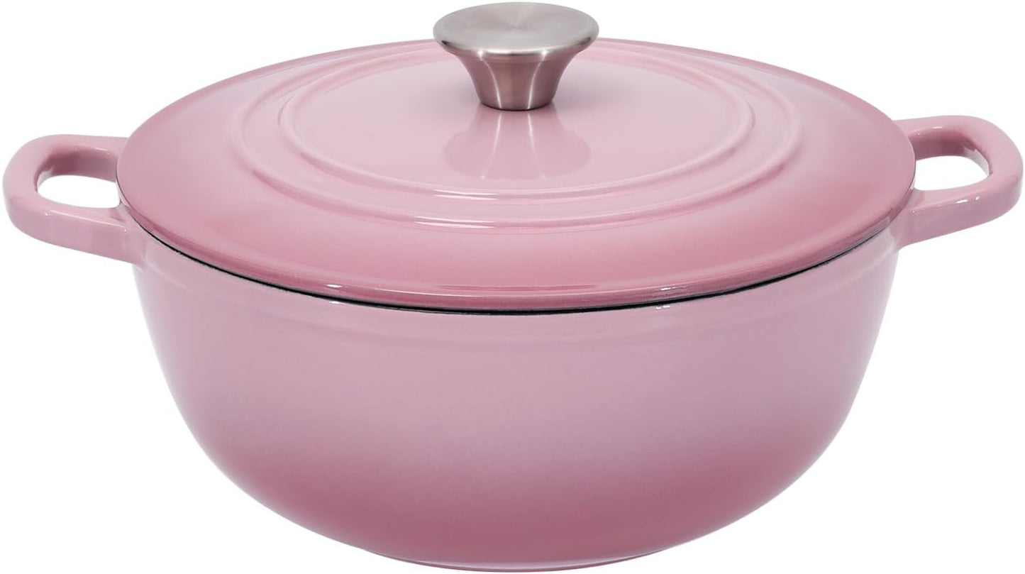 Flavehc Dutch Oven Pot with Lid 3.8 qt Cast Iron Dutch Oven for Bread Baking Pink Enameled Cast Iron Dutch Oven with Handels