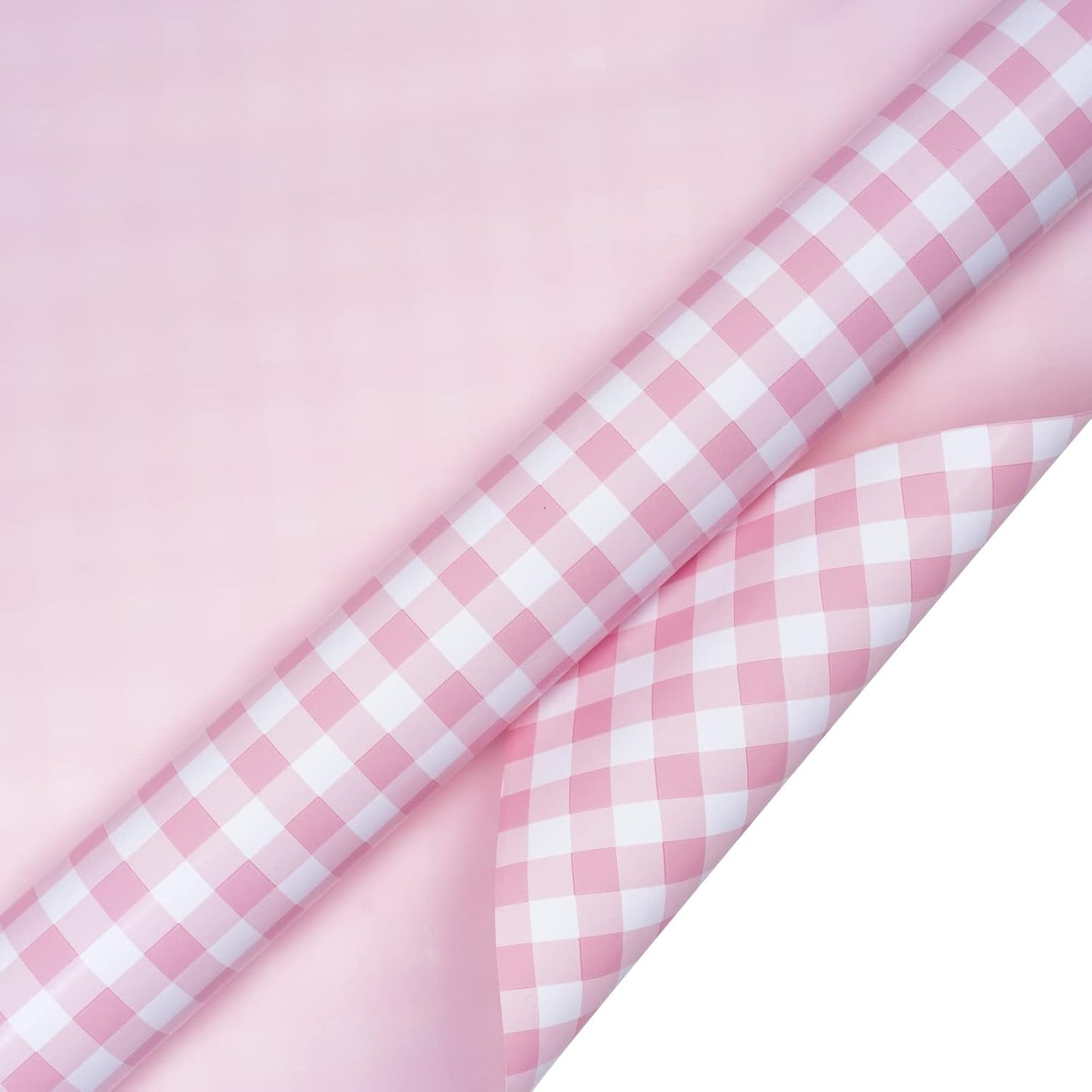 WRAPAHOLIC Reversible Wrapping Paper - Mini Roll - 17 Inch X 33 Feet - Pink and White Plaid Design for Birthday, Holiday, Wedding, Baby Shower