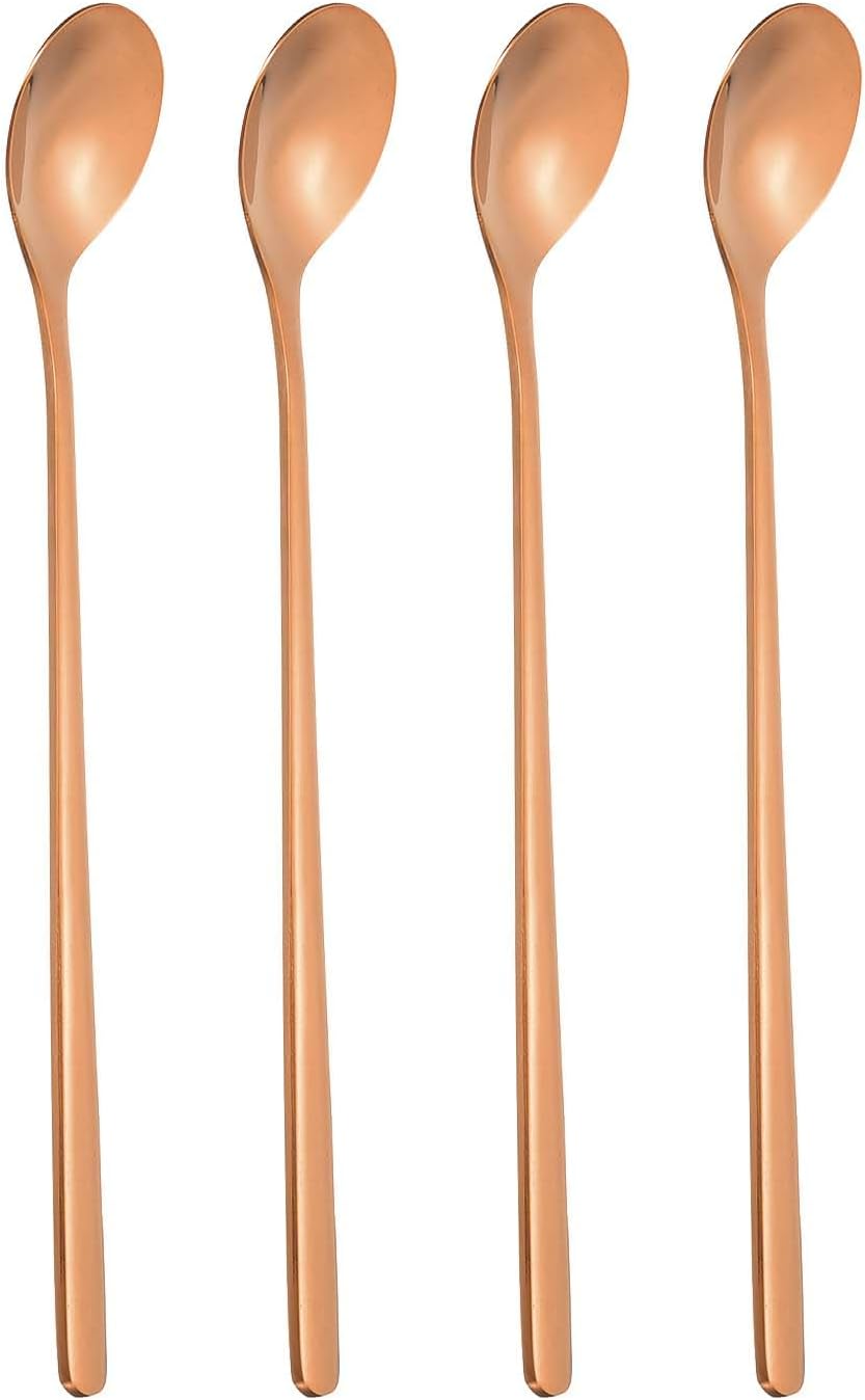 PATIKIL 7inch Teaspoons, 4pcs Long Spoon Coffee Spoon 304 Stainless Steel Long Handle Iced Tea Spoon Tea Spoons for Stirring Cocktail Coffee Bar Set Hot Tea Party, Rose Gold