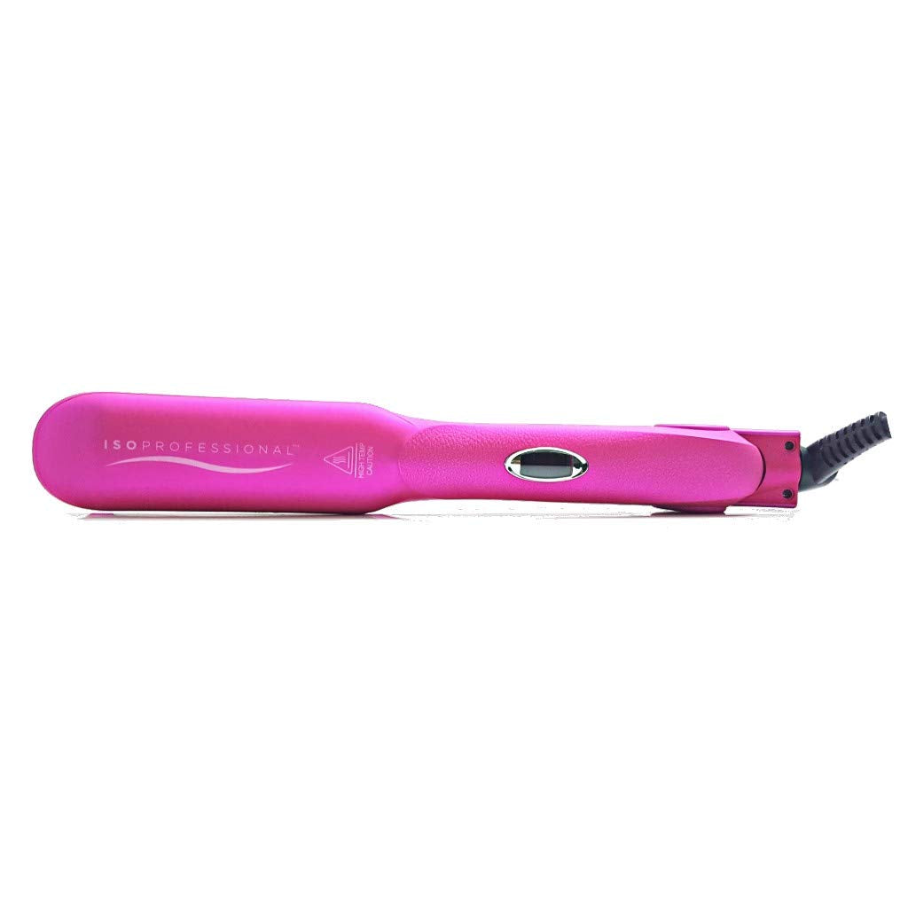 ISO Beauty Gold Collection Metallic Color 1.5 Inch Floating Plates Flat Iron Hair Straightener with Adjustable Auto Power Off, Smart Memory, Temp Control & LCD Display (Pink)