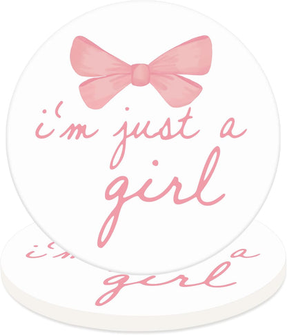 FYSUIMU 4Pcs Pink Bow Coasters Coquette Bow Girly Ceramic Drink Coaster Cute Bowknots Round Mug Coaster Gender Reveal Baby Shower Cup Mat for Kitchen Home Office Party Table Decor