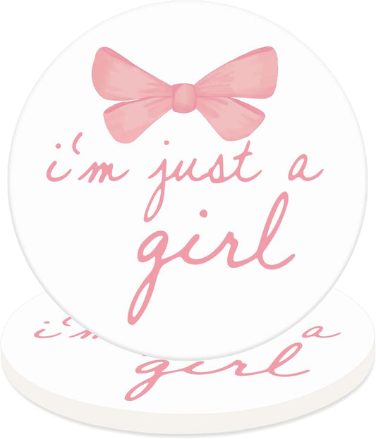 FYSUIMU 4Pcs Pink Bow Coasters Coquette Bow Girly Ceramic Drink Coaster Cute Bowknots Round Mug Coaster Gender Reveal Baby Shower Cup Mat for Kitchen Home Office Party Table Decor