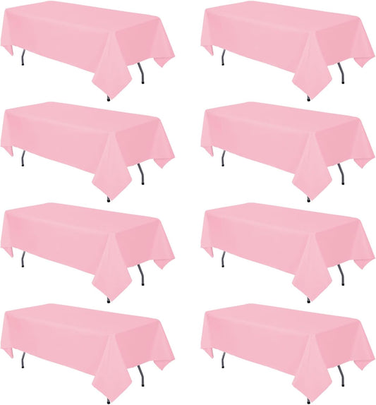 8 Pack Pink Tablecloth 60 x 102 Inch Rectangular Table Cloth for 6 Foot Rectangle Tables,Wrinkle Resistant Washable Polyester Fabric for Summer Wedding Party Banquet Buffet