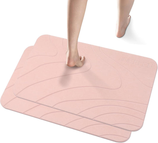 2 Pack Diatomaceous Earth Shower Mat, Stone Bath Mat, Nonslip Super Absorbent Fast-Drying Hard Bath Mat for Bathroom Shower Floor, 23.62 x 15.35 inch, Pink