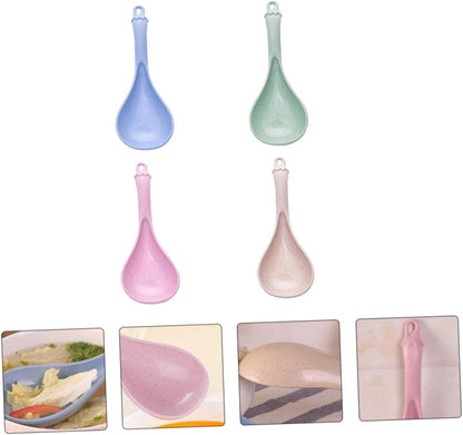 LABRIMP 4pcs Long Handle Soup Spoons Lightweight Kitchen Utensils for Hot Pot Porridge and Cereal Easy to Clean and Ergonomic Design Blue Green Beige Pink