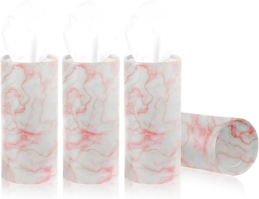 4 PCS Car Tissue Holder, Refillable Auto Cup Holder Round Napkin Container with Facial Tissues, Portable Tissue Box Paper Towel Cylinder for Most Vehicles, Car Accessories (Marble Pink)