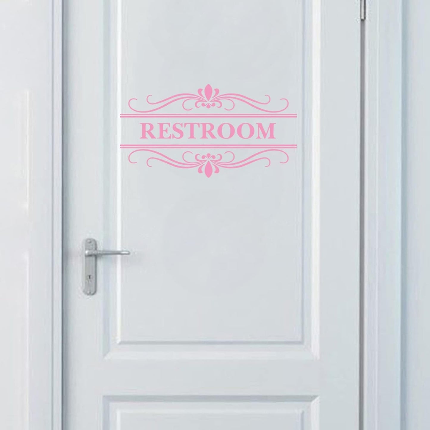 Restroom Sign Wall Decal Vinyl Pink Stickers, Removable Cute Art Design DIY Mural Wallpaper for Women Restroom Bathroom Washroom WC Toilet Office Home Decoration