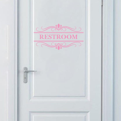 Restroom Sign Wall Decal Vinyl Pink Stickers, Removable Cute Art Design DIY Mural Wallpaper for Women Restroom Bathroom Washroom WC Toilet Office Home Decoration