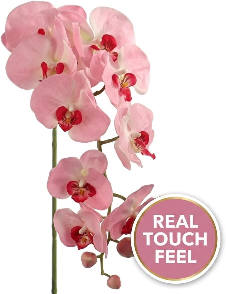 Larksilk 2 Pack Real Touch Pink Silk Orchids - 33.5" Faux Phalaenopsis Orchid Stems that Look Real for Vases, Wedding Centerpieces & Home Decor