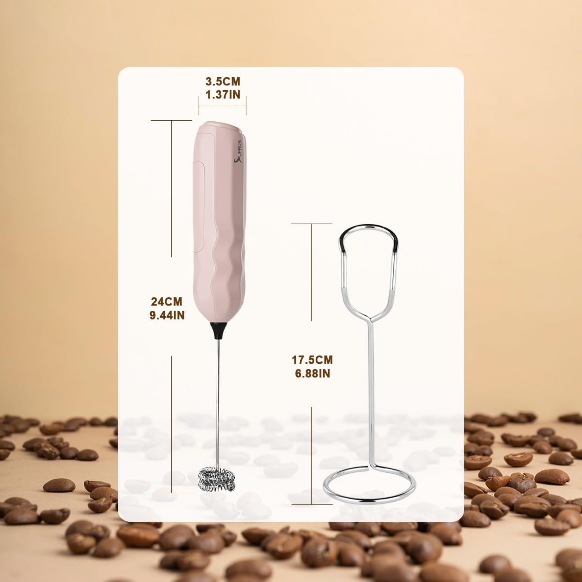 SUPRUS Ultra Fast Handheld Milk Frother Double Whisk with Stand 2 Batteries Stainless Steel for Lattes Cappuccino Matcha Hot Chocolate Coffee Bar Accessories Kitchen Gadgets Gift