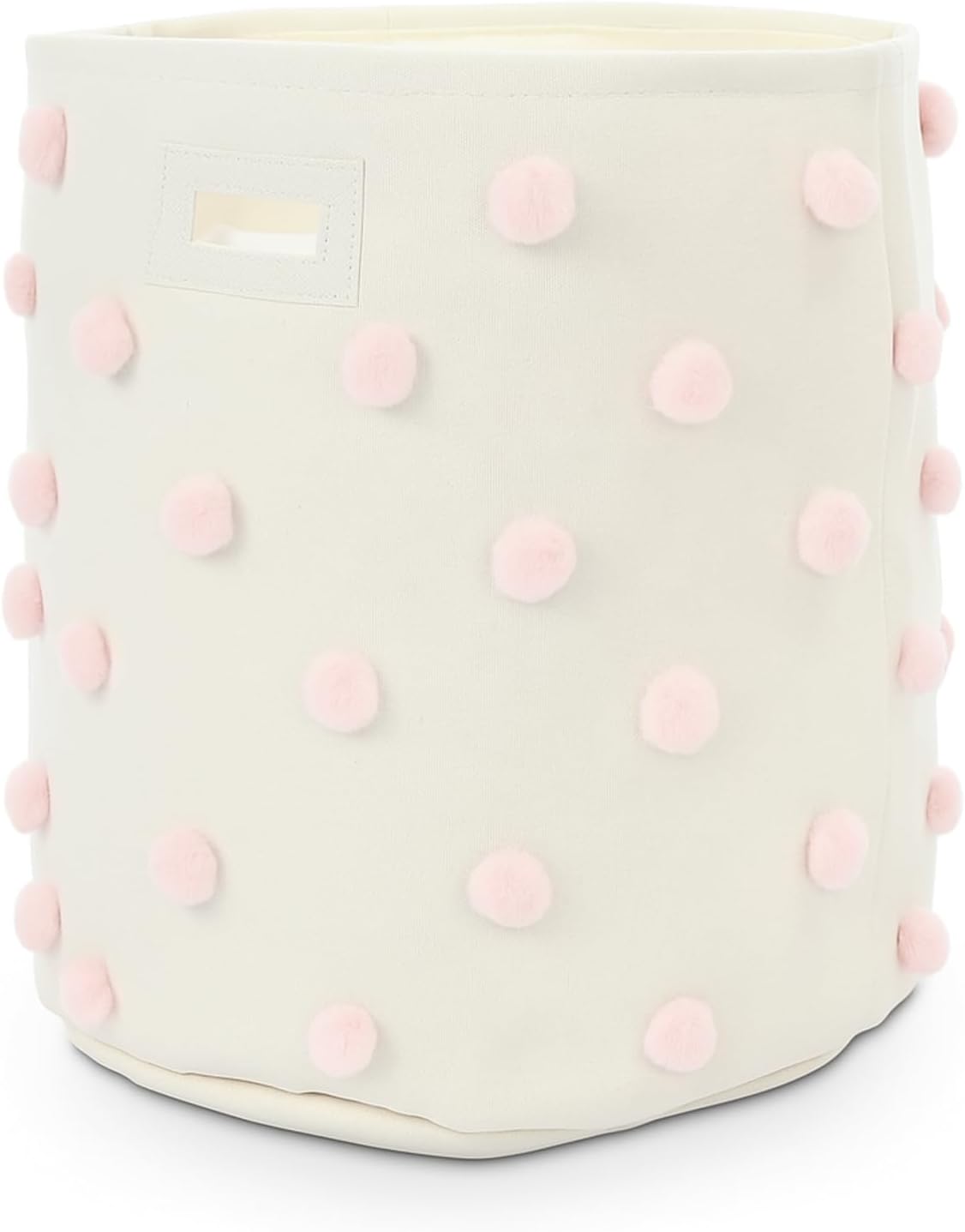 Pink 17.5" D x 20.8" H Pom Pom Basket Bin Large Cotton Canvas Laundry Hamper Baby Girl Laundry Basket Storage, Baby Nursery Hamper for Nursery Playroom Home Room Organizer Decor