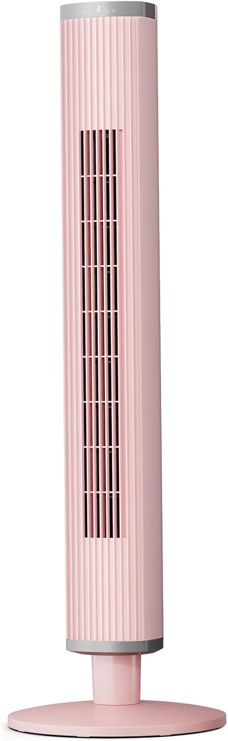 COWSAR Bladeless Tower Fan for Bedroom, Quiet Oscillating Floor Fan with Remote, 6 Speeds 4 Modes 24H Timer, 60° Oscillation Standing Fan for Home Office Indoor, 41-Inch Pink