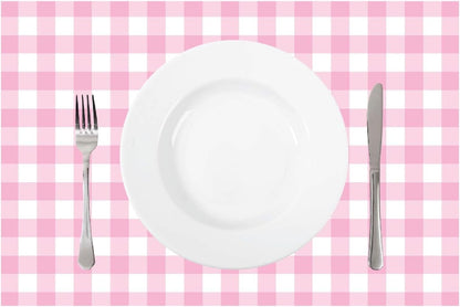 Baby Pink Gingham Paper Placemats - Set of 24 Disposable Placemats 12" x 18" - Perfect for Weddings, Parties, Backyard BBQ's, Bridal/Baby Shower - Printed on Quality Thick Paper - Made in the USA