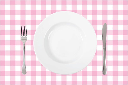 Baby Pink Gingham Paper Placemats - Set of 24 Disposable Placemats 12" x 18" - Perfect for Weddings, Parties, Backyard BBQ's, Bridal/Baby Shower - Printed on Quality Thick Paper - Made in the USA