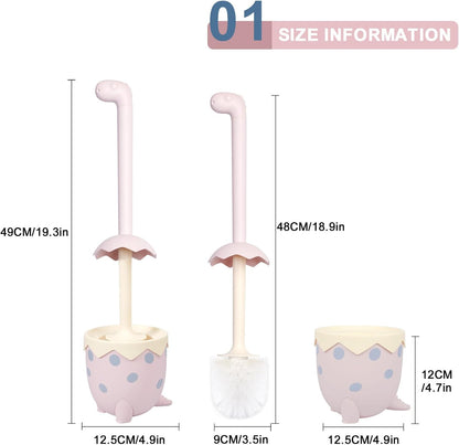 Dinosaur Shape Toilet Brush, Cute, Compact, 1-Pack, Pink, TPR Bristles
