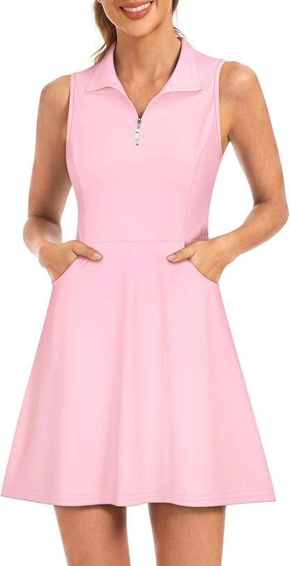 Misyula Style Womens Golf Tennis Dress with Shorts Pockets Sleeveless Zip Up Quick Dry Sports Athletic Dress