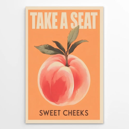 Take a Seat Sweet Cheeks Poster Funny Bathroom Wall Decor Peach Art Retro Sayings Pictures Canvas Print Trendy Fruit Painting Fun Bedroom Toilet Restroom Home Decor 8x12inch Unframed