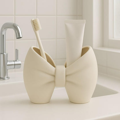 Stylish Bows Design Pink Toothbrush Toothpaste Holder for Bathroom Vanity