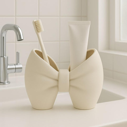 Stylish Bows Design Pink Toothbrush Toothpaste Holder for Bathroom Vanity