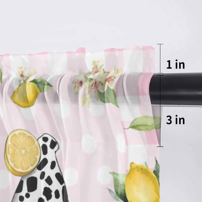 Lemon Gnomes Sheer Curtains Valances for Windows Summer Fruits Botanical Pink Plaid Chiffon Kitchen Valances for Cafe, Rod Pocket Voile Window Treatments Curtains for Living Room Bedroom, 54"x18"