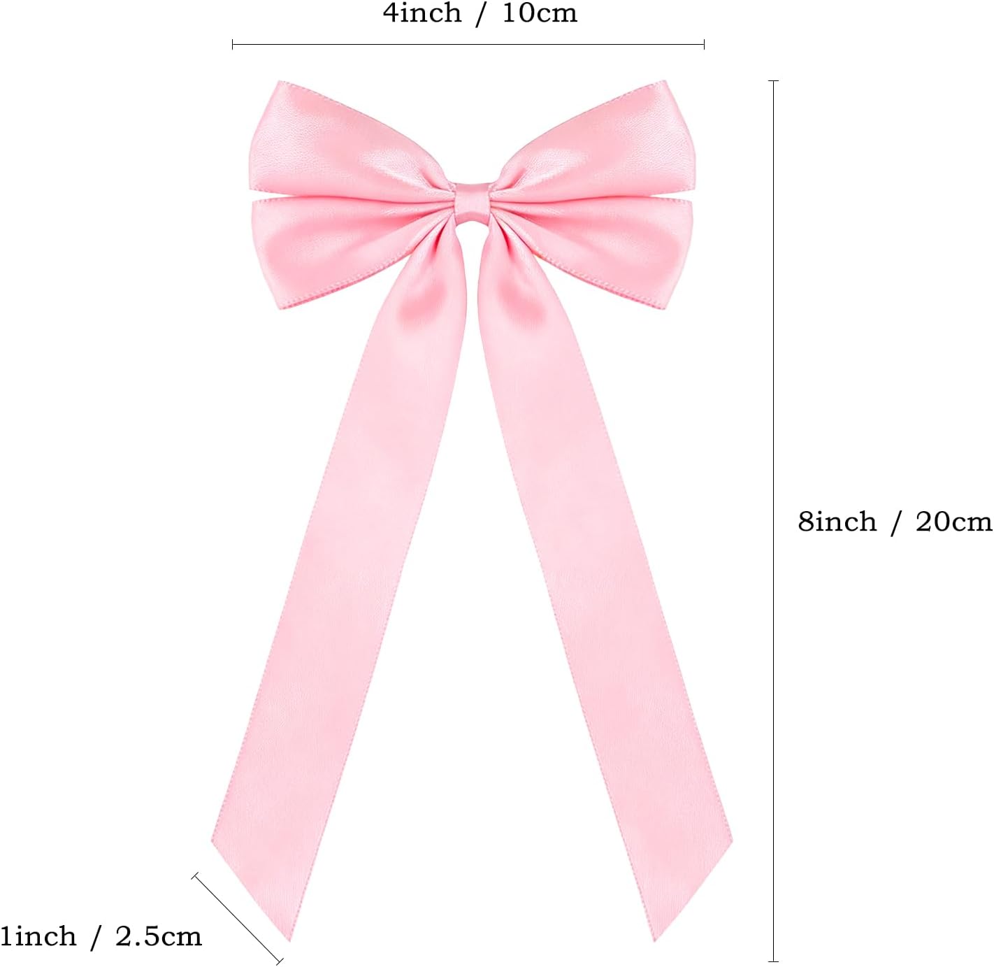 50Pcs Pink Satin Bows for Gift Wrapping and Christmas Tree | 4 x 8 in Xmas Ribbon Ornaments, Premade Twist Ties, Self Adhesive Tapes, for Wreath Garland Indoor Outdoor Home Holiday Decor