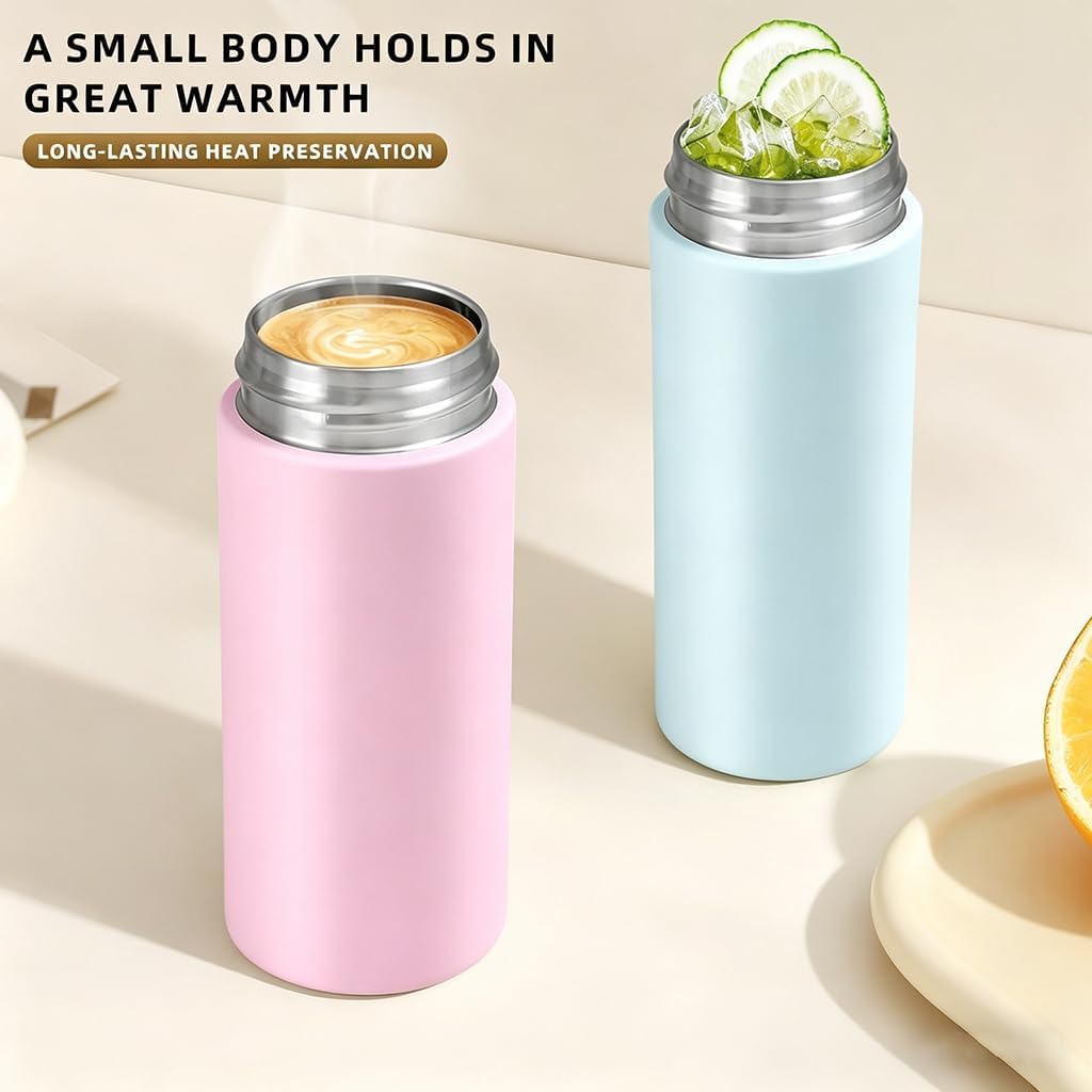 11oz Small Insulated Water Bottle, Leak Proof Stainless Steel Vacuum Insulated for Hot & Cold Drinks, Portable Mini Water Bottle for Travel, Purse or Kids Lunch Bag – Pink