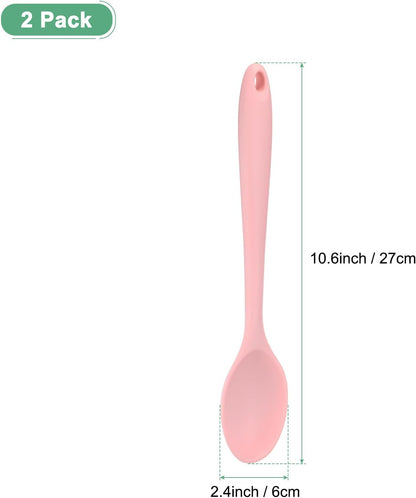M METERXITY 2-Pack Silicone Cooking Spoons, 10.6" Mixing Nonstick Heat-Resistant Serving Spoons, Solid Utensils, Pink