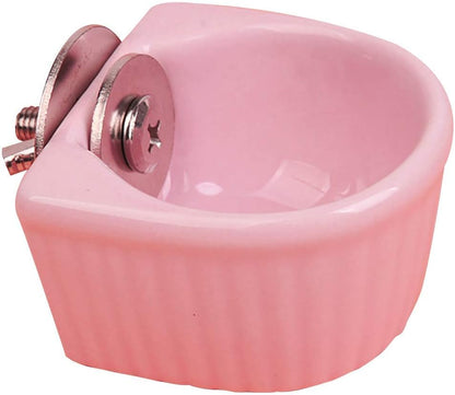Small Animals Bowl, Detachable Cage Feeder Pet Ceramic Water & Food Feeder, Small Animal Supplies for Rabbit Parrot Squirrels Chinchilla Hamster Ferret (Pink, S)