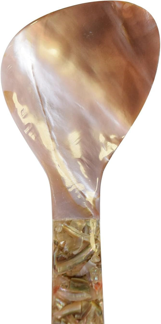 Natural Abalone Pearl Spoons – Handcrafted Round Handle Serving Utensils for Rice, Ice Cream & Salads | Restaurant & Home Kitchen Décor (Natural Pink)