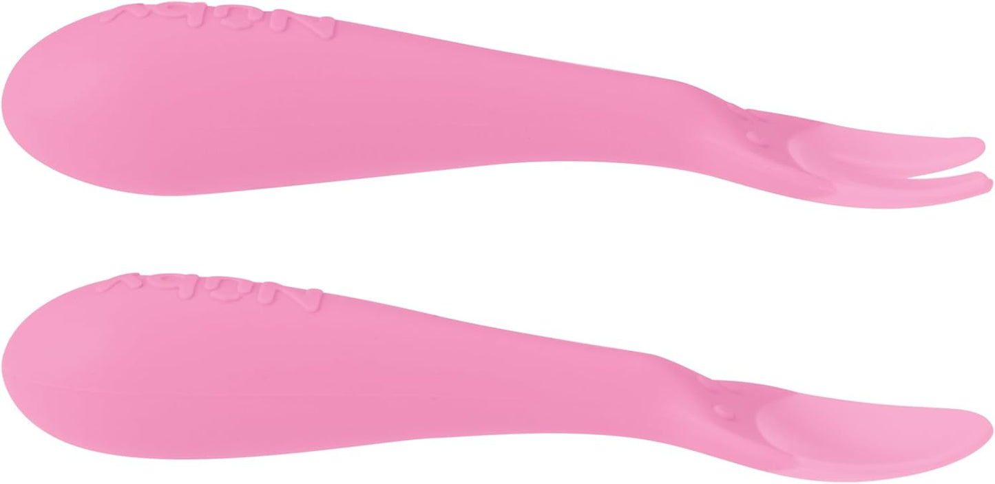 Nuby Silicone Easy Grip Fork & Spoon Set, 12+m in Pink