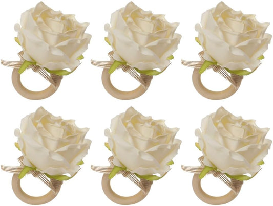 Flower Napkin Rings - Floral Napkin Holders Champagne Rose Pink Handicraft Wedding Table Decoration for Banquet Birthday Party Dining Room, Dinner Parties, Luncheons