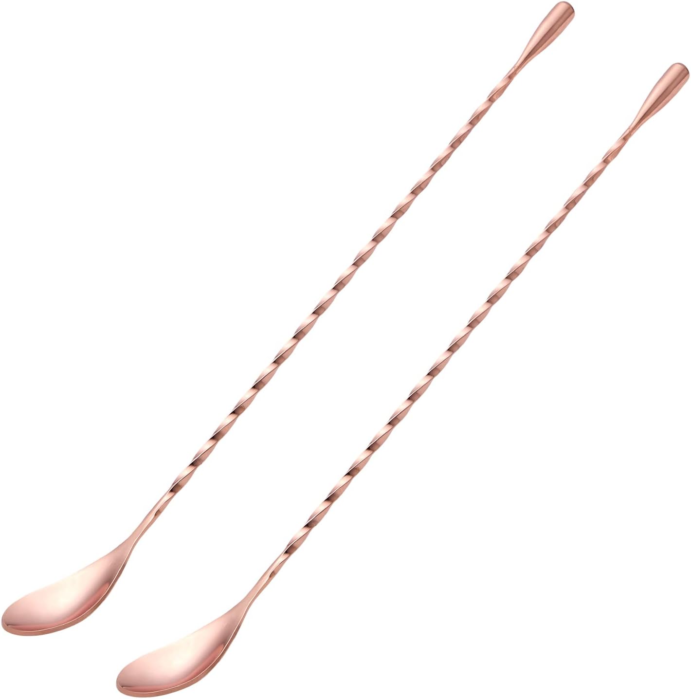 2 Pcs 12 Inches Bar Spoon, Long Handle Mixing Stirrers for Drink, Briout Stainless Steel Bar Cocktail Shaker Spoon, Rose Gold