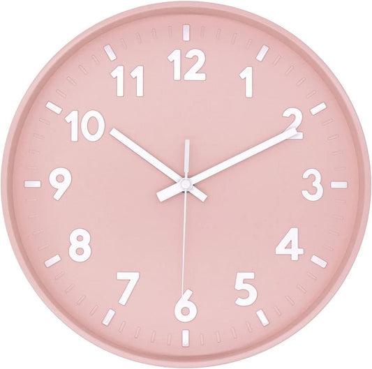 JENLYSTIME 12 Inch 3D Number Modern Wall Clock,Round Bright Colorful Dial,Non Ticking Silent Quartz Battery Operated Wall Clocks,Easy to Read Simple Style Decor Clock for Bedroom,LivingRoom(Pink)