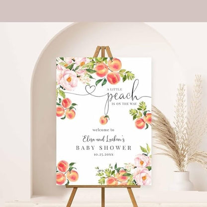 Personalized A Little Peach Baby Shower Welcome Sign – Custom Peach Themed Yard Poster – A Little Peach Is On The Way Party Sign – Girl Baby Shower Peach Decorations – Party Decor