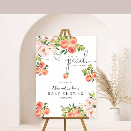 Personalized A Little Peach Baby Shower Welcome Sign – Custom Peach Themed Yard Poster – A Little Peach Is On The Way Party Sign – Girl Baby Shower Peach Decorations – Party Decor