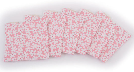 RUTH&BOAZ Floral, Animal, Tiedye 100% Cotton Fabric Coasters for Drinks and Home Dinners/Set of 6/4" Square (CHERRY BLOSSOMS PINK)