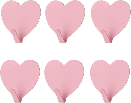 JtmyAota 6 Pack Heart Shaped Decorative Wall Hooks, Stainless Steel Strong Adhesive Wall Hook for Home Kitchen Bathroom Office