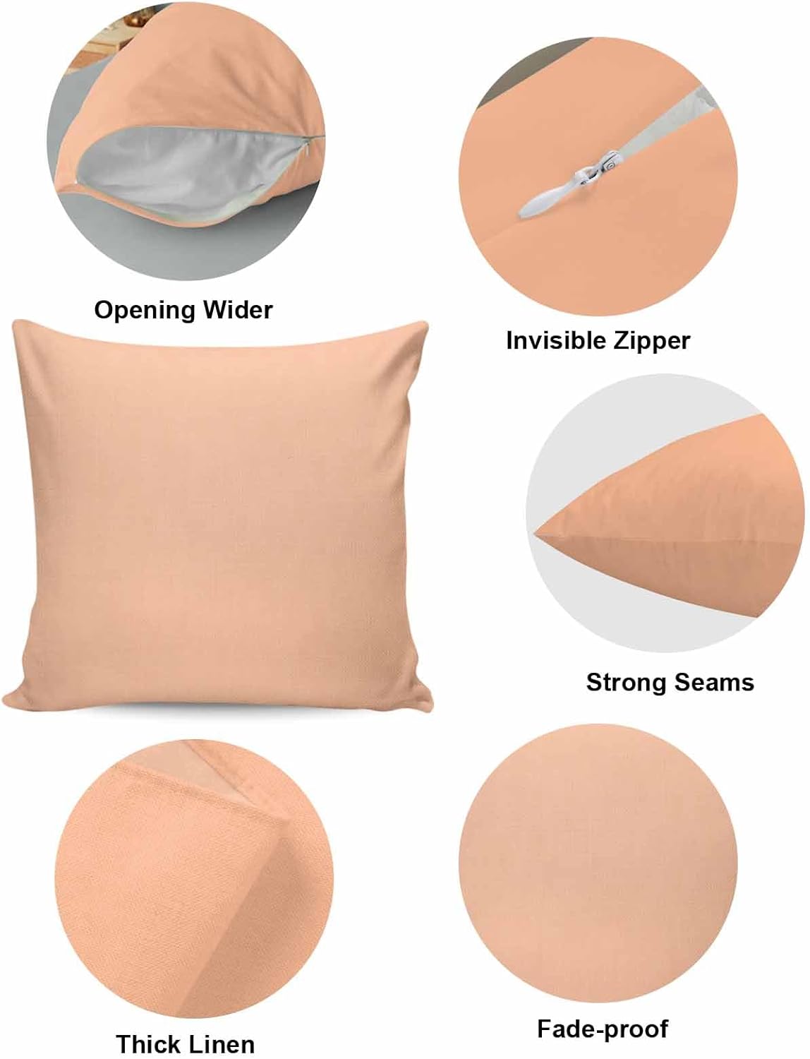 Peach Pink Watercolor Outdoor Pillowcase,Solid Color Throw Pillow Covers for Bedroom Sofa Living Room Camping 26 x 26 Inch