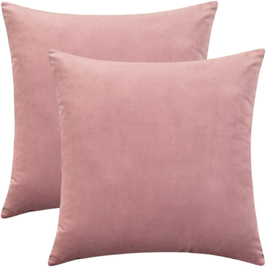 Set of 2 Comfortable Throw Pillow Cover for Bedding, Decorative Accent Cushion Sham Case for Couch Sofa, Soft Solid Velvet with Zipper Hidden - 18"x18", Mauve Pink