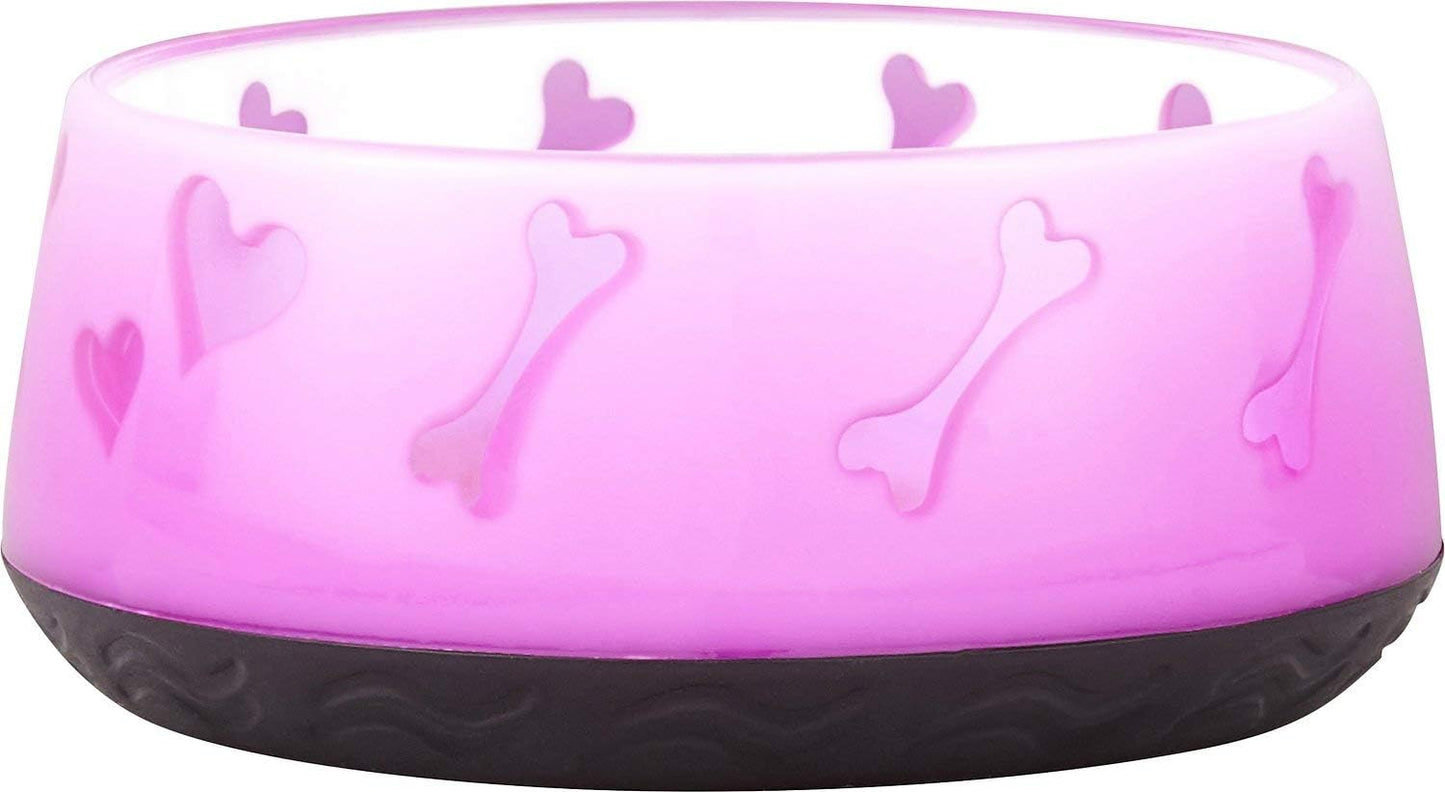 Dogit Non-Skid Dog Food and Water Bowl, Pink – BPA-Free Dish with Cute Hearts and Bones Design, Dishwasher Safe Pet Bowl, 4.9” Diameter, 10.1 fl. oz. Capacity – Durable & Stylish Bowl