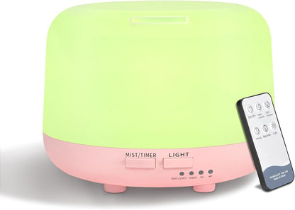 300ML Essential Oil Diffusesrs Remote Control, Aromatherapy Ultrasonic Diffuser, Cool Mist Aroma Humidfier Diffuser, 7 Color Changing LED Light, Auto-Off, Timer for Home, Room, Office, Kids.(Pink)