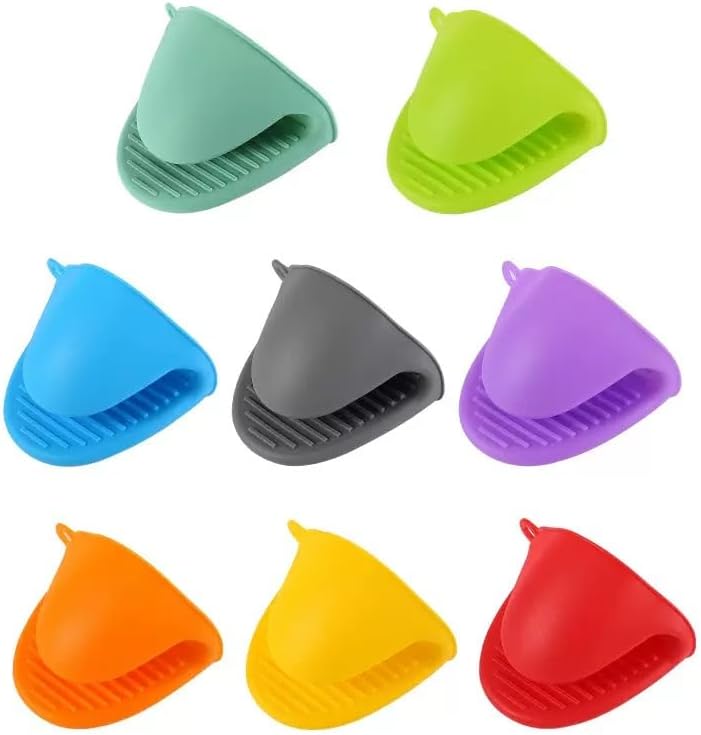 4PCS (2 Pairs) Silicone Oven Mitts, Heatproof Mini Cooking Gloves for Pizza Stone/Air Fryer/Grill, Non-Slip Compact for Baking, Cooking (Light Green&Pink)