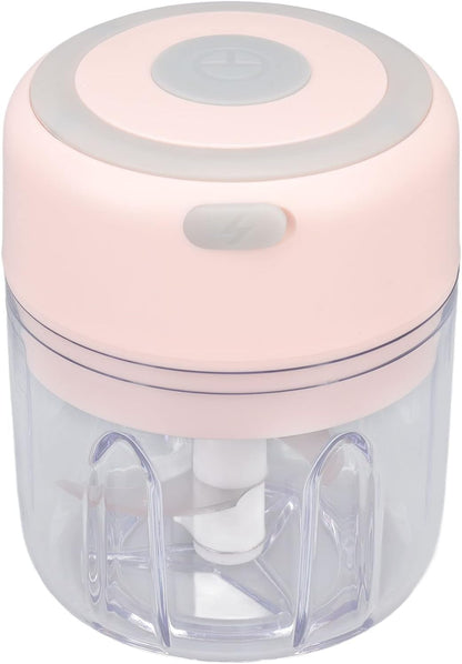 Electric Garlic Chopper, 250ML Garlic Grinder Masher Onion Chopper, Mini Portable Veggie Chopper, stainless steel blade Food Processor, Portable Electric Mini Food Chopper (Pink)