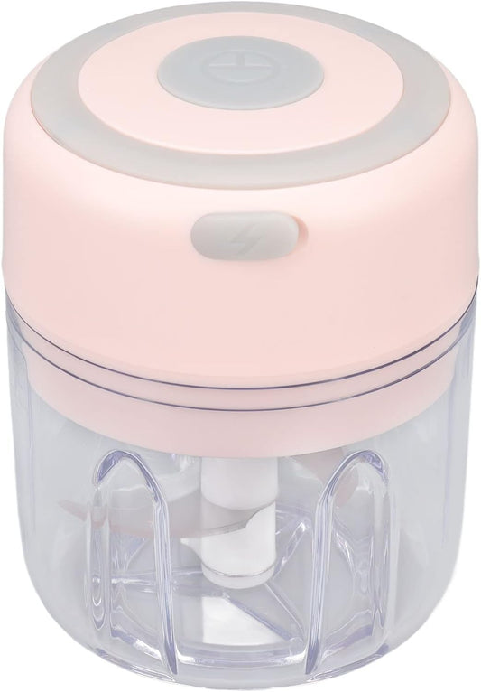 Electric Garlic Chopper, 250ML Garlic Grinder Masher Onion Chopper, Mini Portable Veggie Chopper, stainless steel blade Food Processor, Portable Electric Mini Food Chopper (Pink)