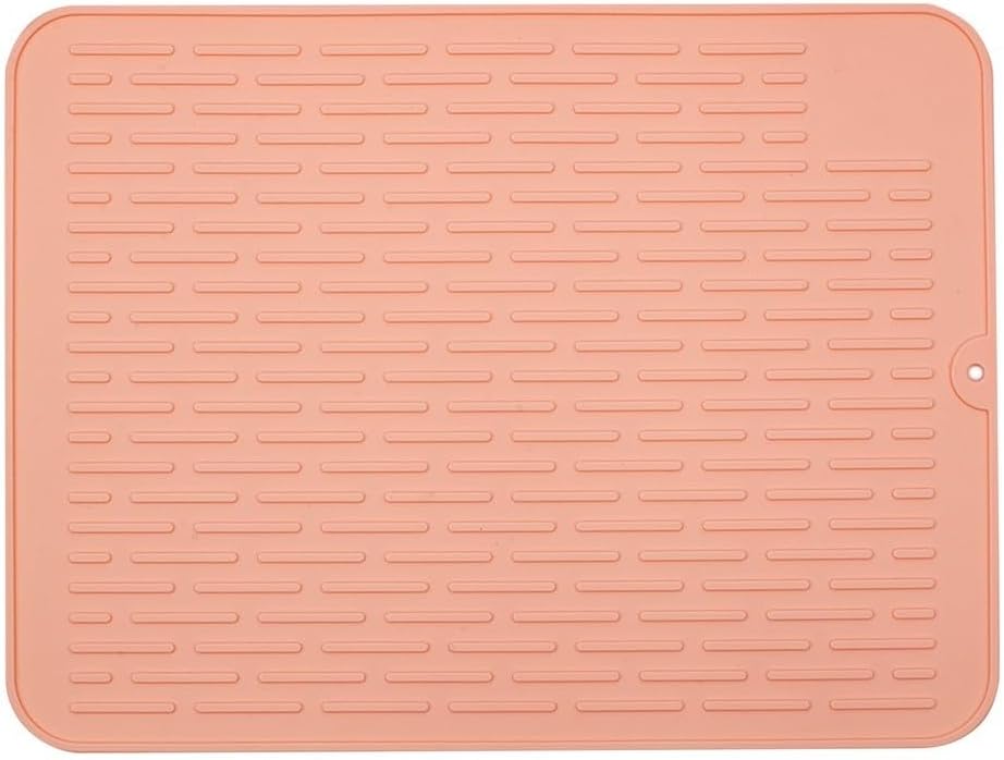 Silicone Dish Drying Mat for Kitchen Counter, Non-Slip Sink Liner with Raised Stripes, Heat Resistant & Easy to Clean, Large 15.75x11.81 Inch Draining Pad(Pink)