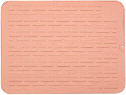 Silicone Dish Drying Mat for Kitchen Counter, Non-Slip Sink Liner with Raised Stripes, Heat Resistant & Easy to Clean, Large 15.75x11.81 Inch Draining Pad(Pink)