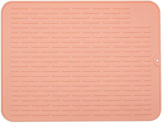 Silicone Dish Drying Mat for Kitchen Counter, Non-Slip Sink Liner with Raised Stripes, Heat Resistant & Easy to Clean, Large 15.75x11.81 Inch Draining Pad(Pink)