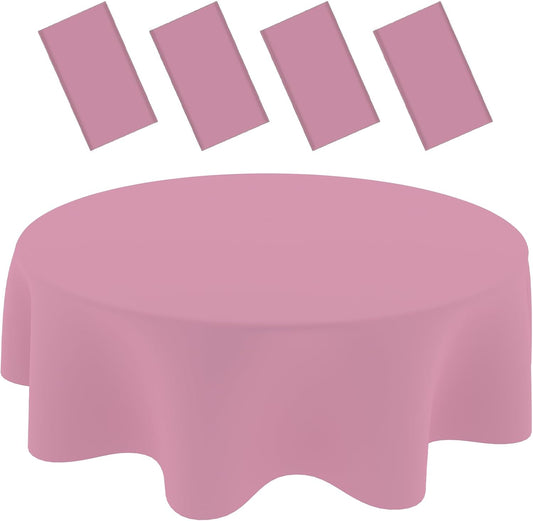 4 Pack Light Pink Tablecloths, 84 Inch Round Disposable Plastic Table Cloths for Birthdays Graduations Restaurants Weddings Picnics Parties