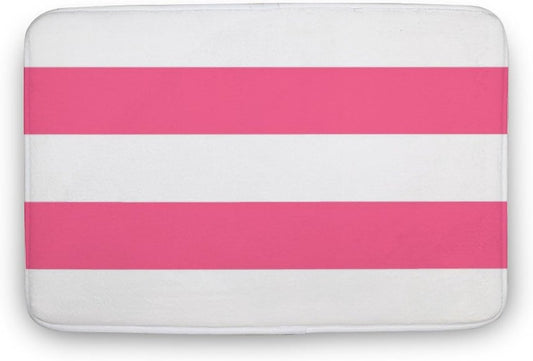 Soft Bath Rug Bright Pink Horizontal Striped Bathroom Mats Non Slip Absorbent Bath Mat Carpet for Kitchen Entryway, 16 x 24inch
